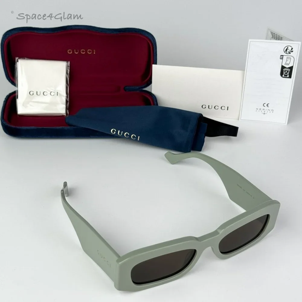 BRAND NEW Gucci GG1426S 004 Solid Sage Brown Unisex Rectangle Sunglasses